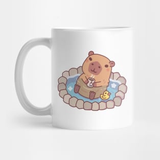 Cute Capybara And Ducky Chilling In Hot Spring Mug